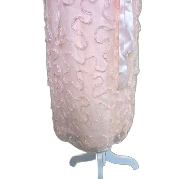 VTG 80s Pink Floral Ribbon Overlay Gown Rosette Waist Formal Dress Coquette Hoco - Picture 7 of 9